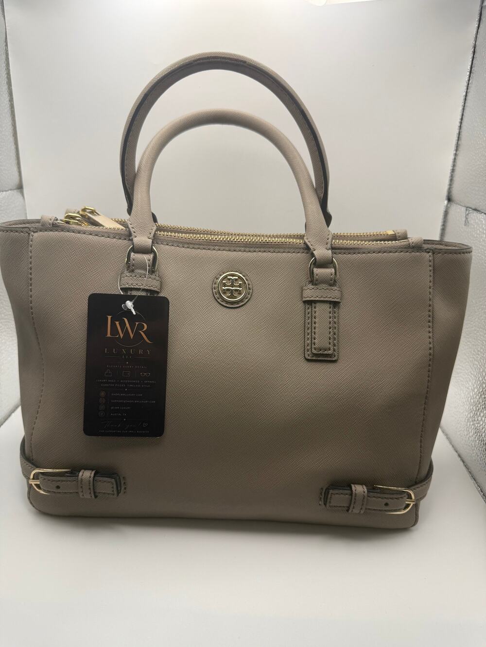 Tory Burch Saffiano Leather Satchel Bag Taupe
